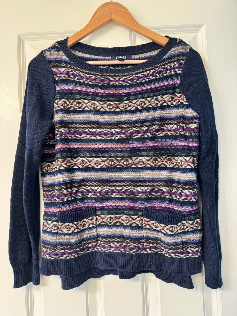 Chaps Navy Multicolor Fair Isle Crewneck Sweater